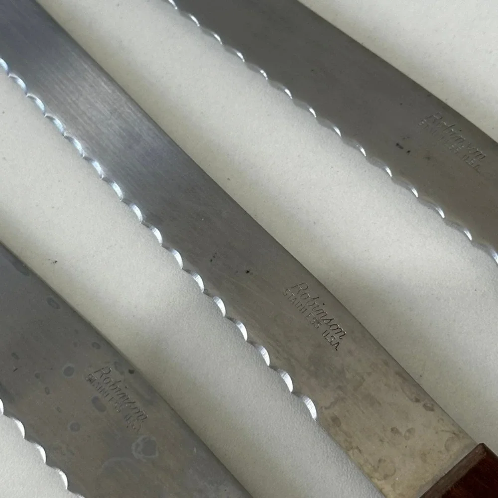 Robinson Stainless USA Vintage Knife Set 4pc Wood Handle Serrated Paring Knives